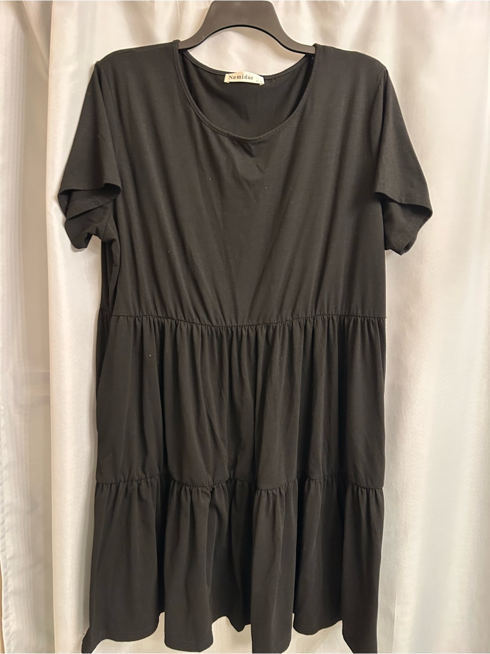Nemidor Black Tiered Short-Sleeve Dress